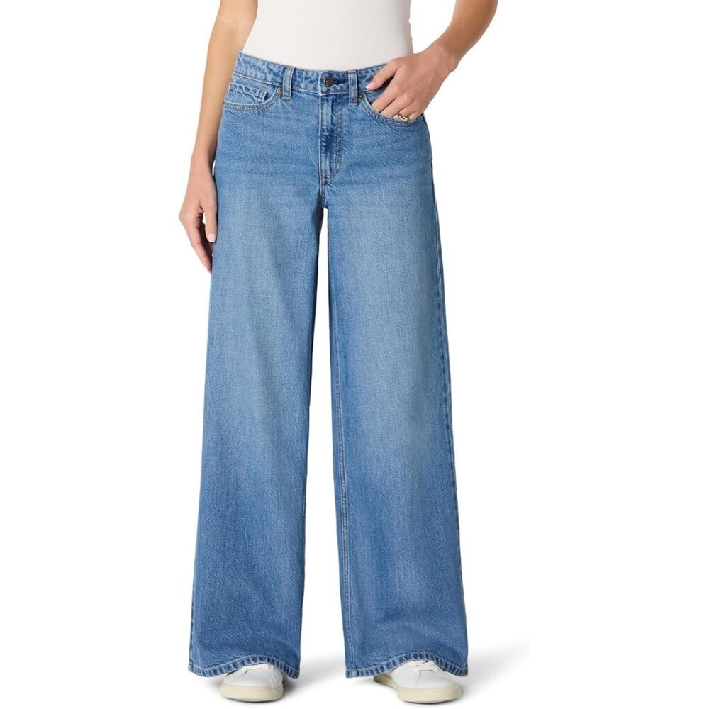 Womens Wide Leg Jeans Mid Rise Soft Denim Casual Trousers